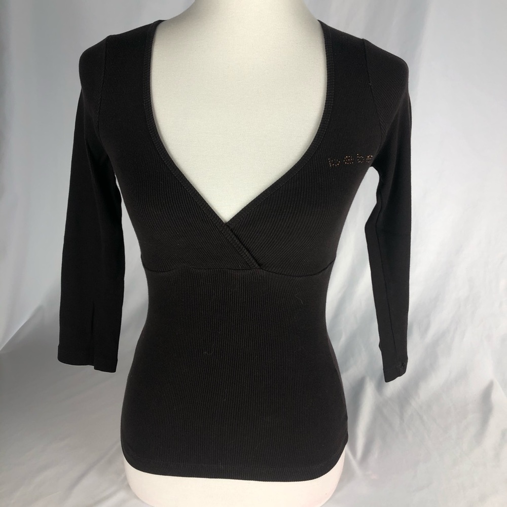Dark Brown bebe Cross Top Cable Knit Shirt/Size S